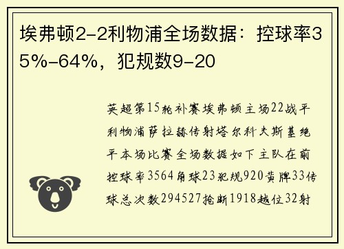 埃弗顿2-2利物浦全场数据：控球率35%-64%，犯规数9-20